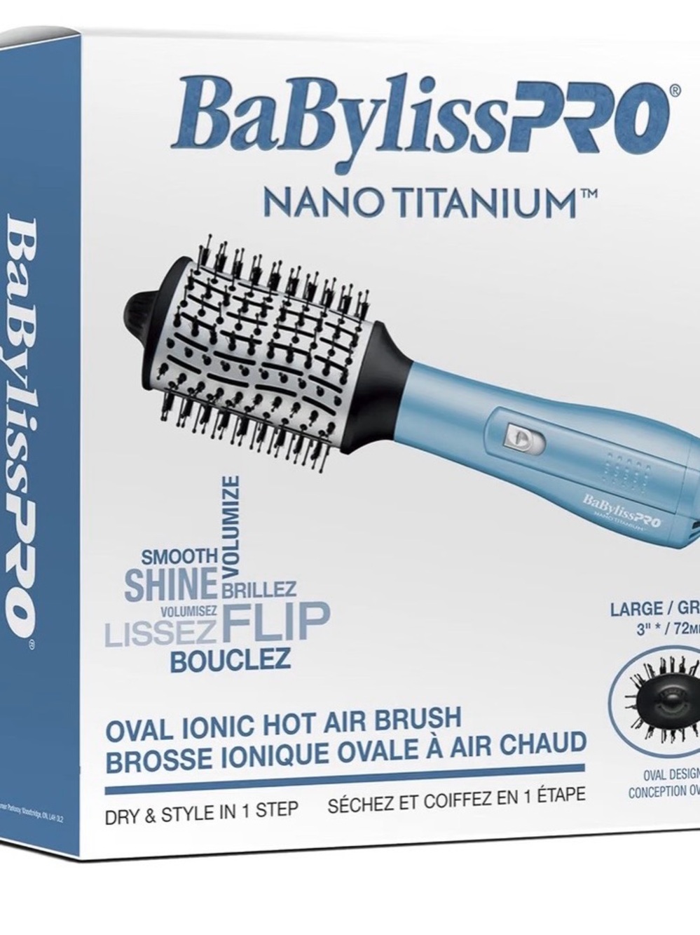 BaBylissPRO Nano Titanium Oval Ionic Hot Air Brush - Light Blue